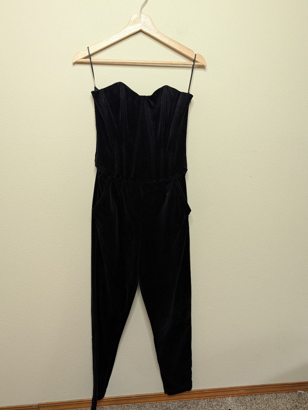 Juicy Couture Black Velvet Jumpsuit Size 10 Strapless Corset Bodice